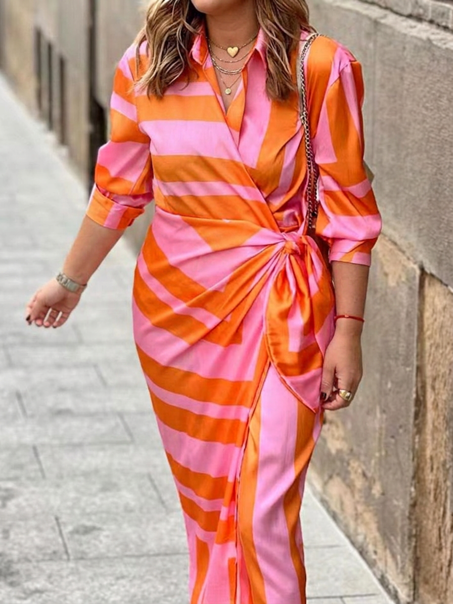 Imogen | Vrouwen Chiffon Print Wrap V-Hals Ceintuur Maxi Jurk