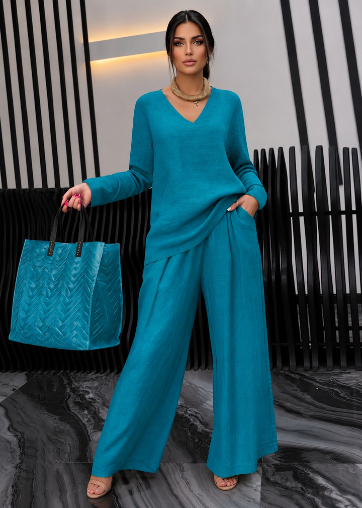 Pia - Dames Katoenen V-hals Co-Ord Set