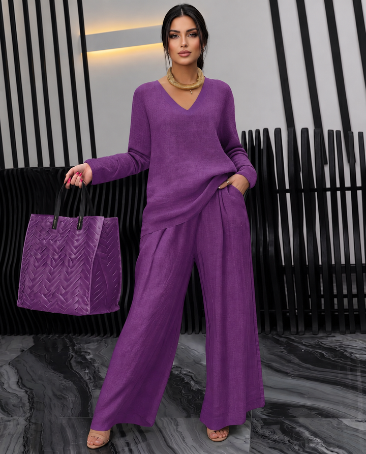 Pia - Dames Katoenen V-hals Co-Ord Set