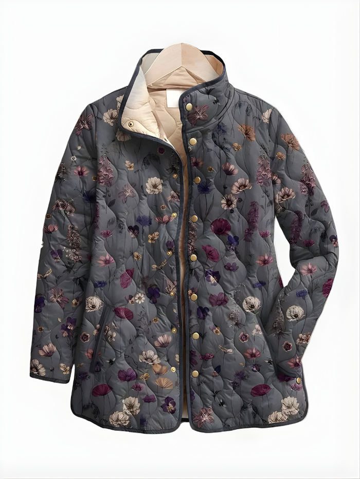 Dames Gevoerde Jas met Vintage Bloemenprint