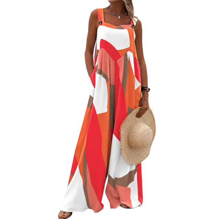 Rosa Geprinte Wijde Pijpen Overall Jumpsuit met Zakjes