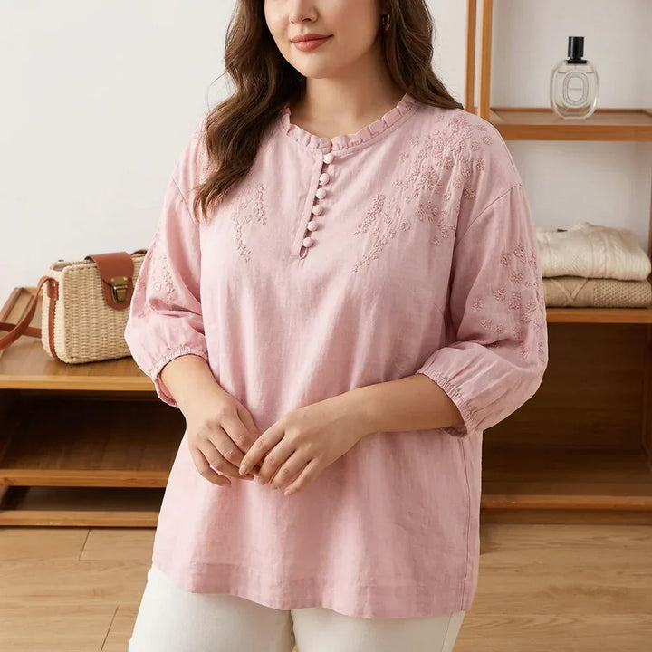 Amaya | Bloemen Blouse met Knopen