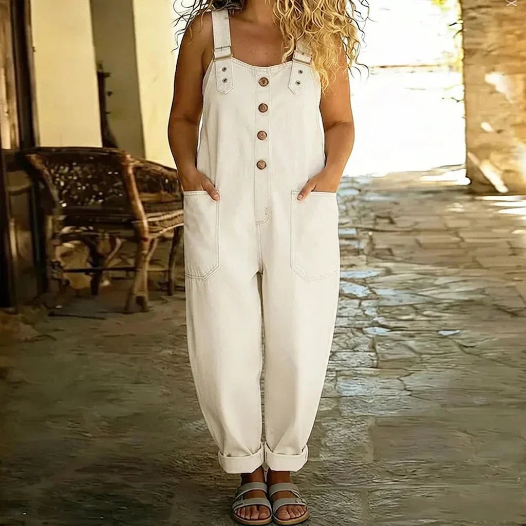 Demi | Vintage Zachte Katoenen Denim-Look Draagbare Overalls met Verstelbare Bandjes