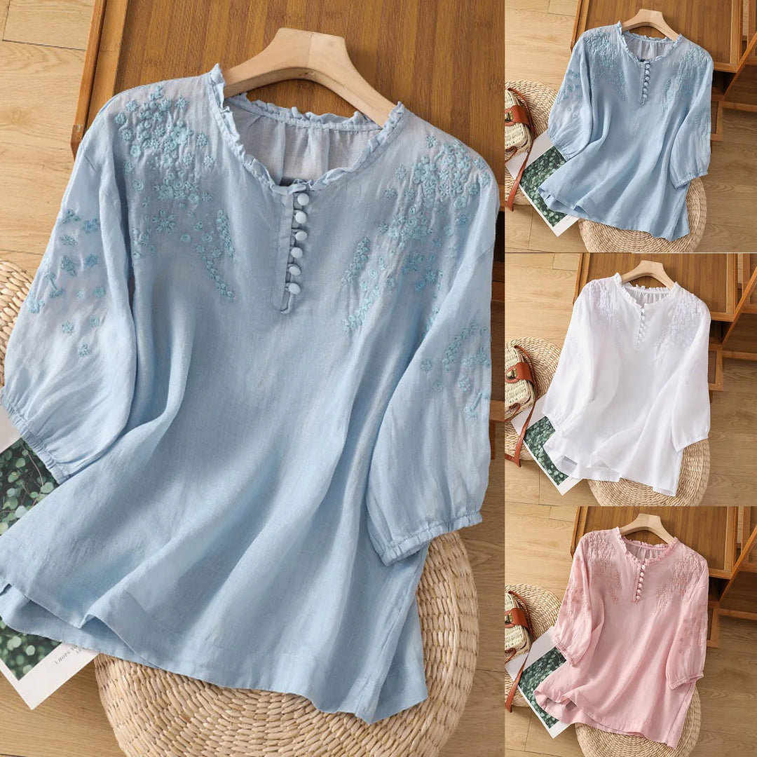 Amaya | Bloemen Blouse met Knopen
