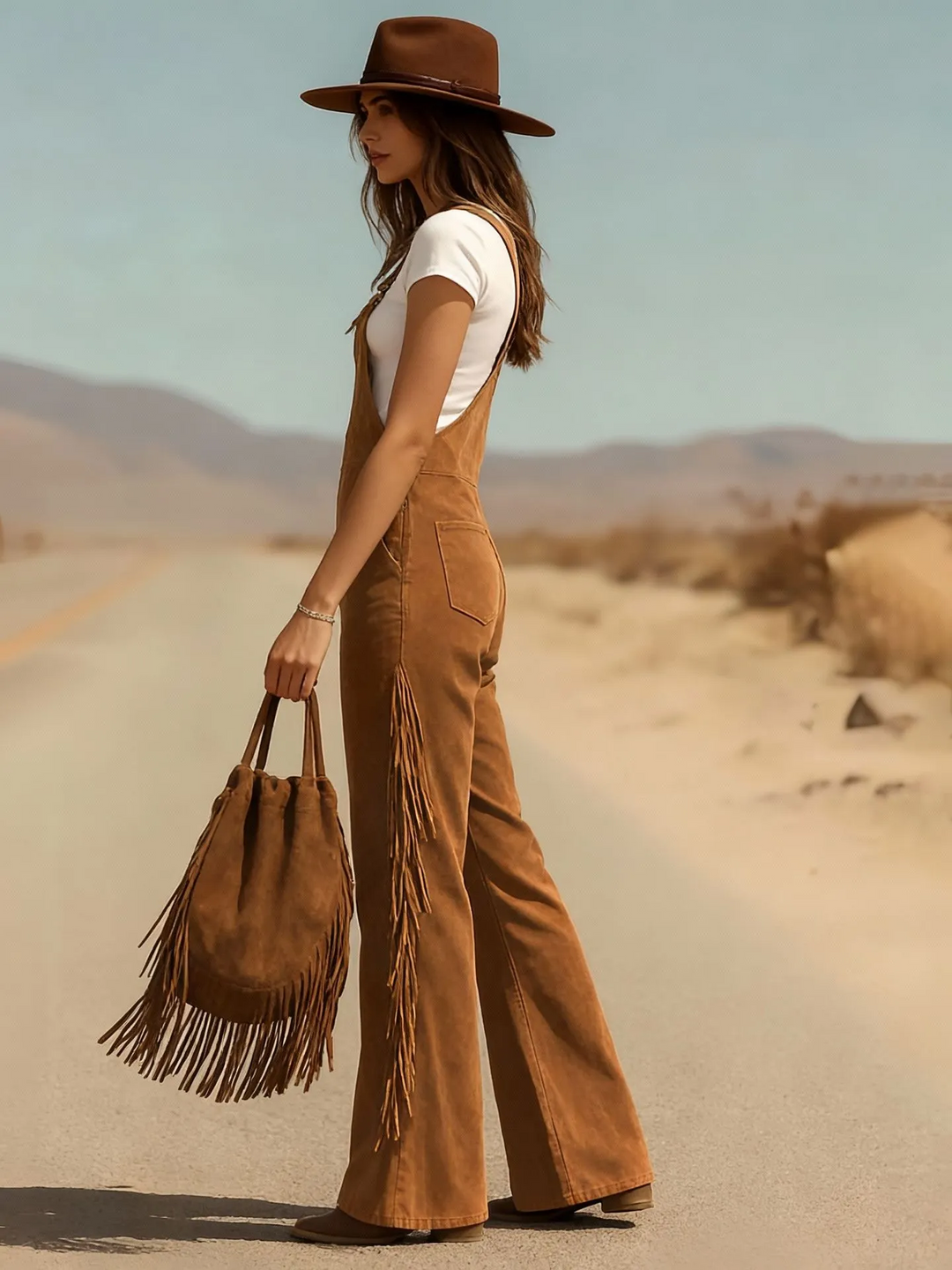 Salma - Boho Micro-Suede Overalls