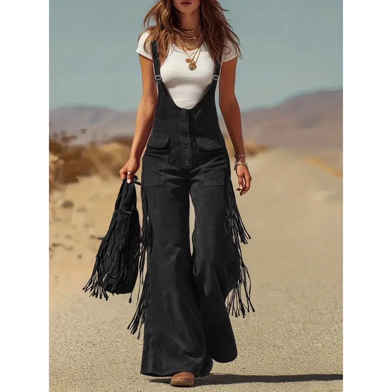 Salma - Boho Micro-Suede Overalls