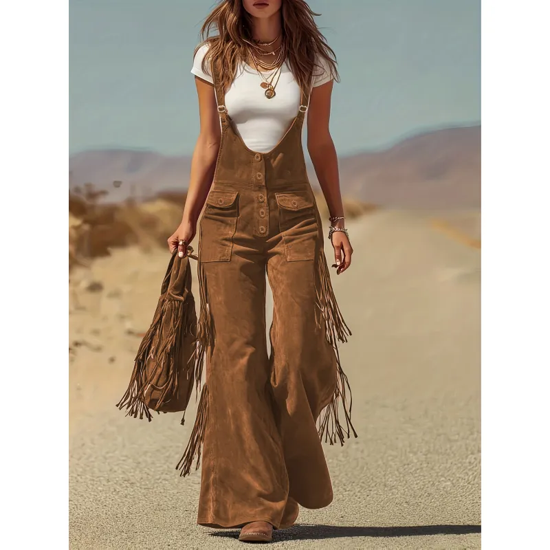 Salma - Boho Micro-Suede Overalls