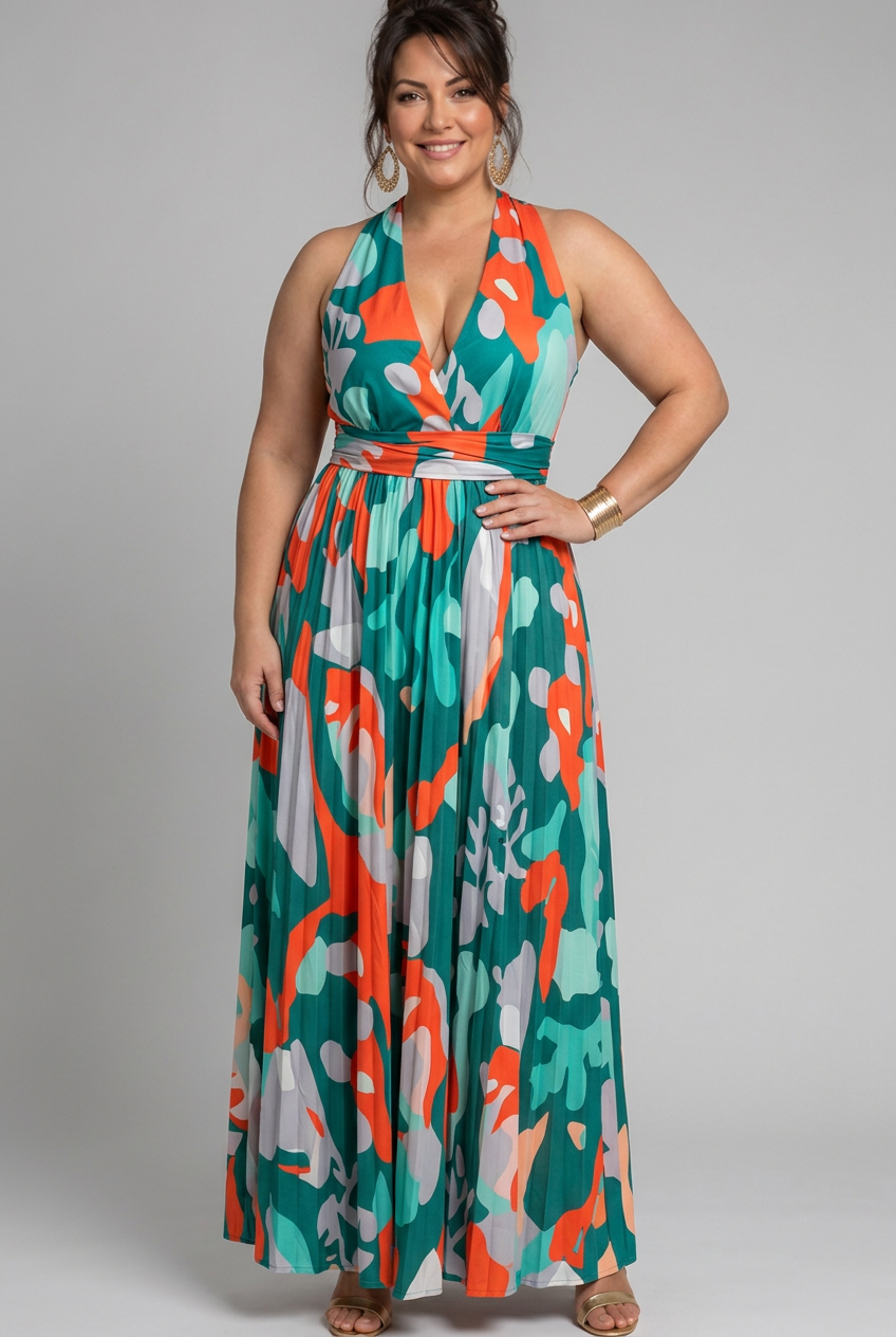 Saskia | Mouwloze Maxi-jurk met Abstracte Print