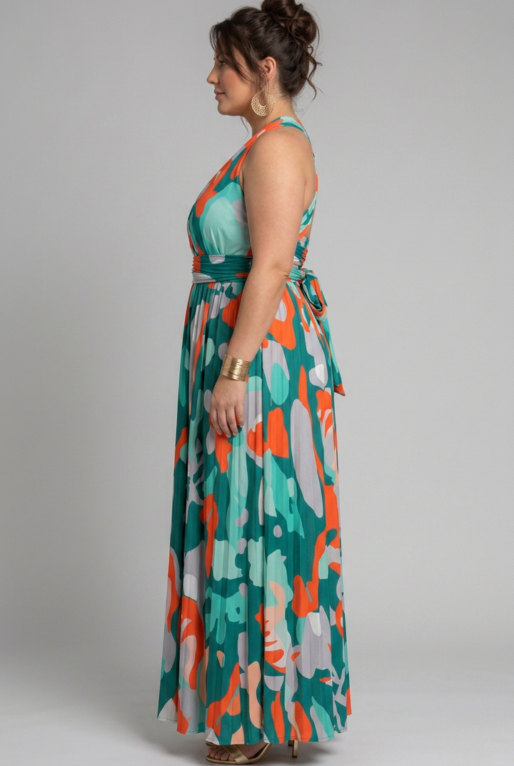 Saskia | Mouwloze Maxi-jurk met Abstracte Print