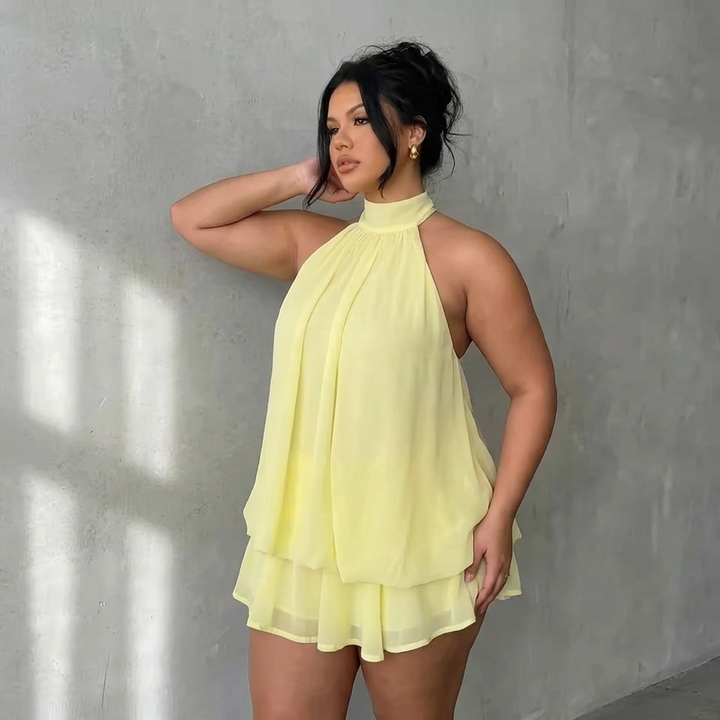 Estelle – Rugloze Rimpel Mini Jurk
