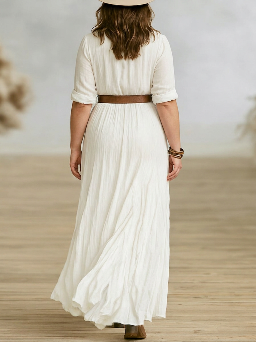 Juno | Dames Katoenen Gazen Rimpel Knopen Maxi Jurk Boho