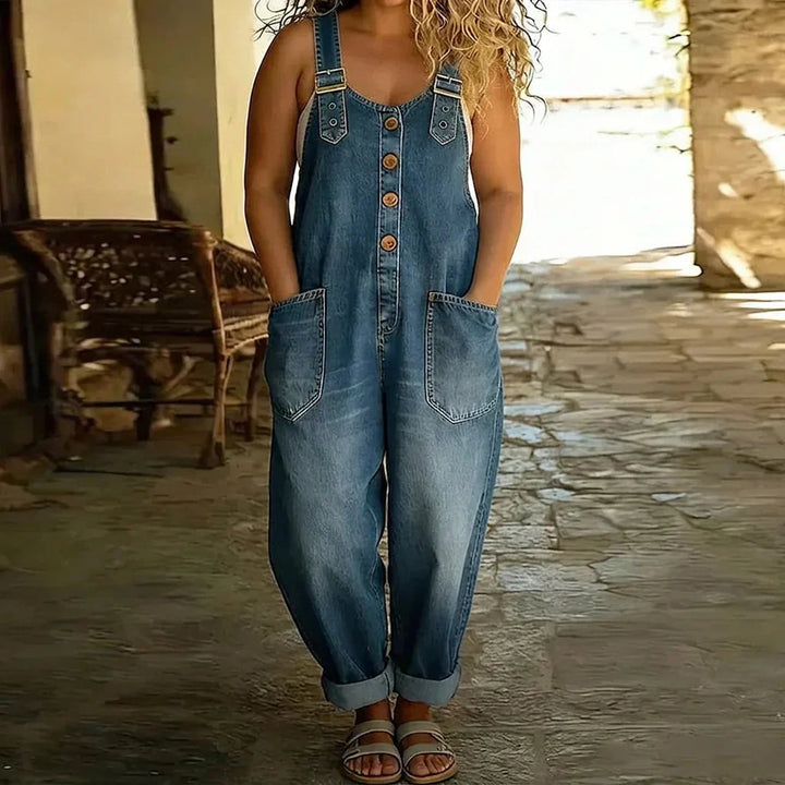 Demi | Vintage Zachte Katoenen Denim-Look Draagbare Overalls met Verstelbare Bandjes
