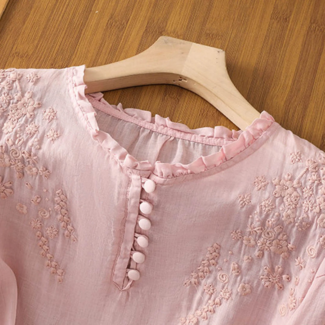 Amaya | Bloemen Blouse met Knopen