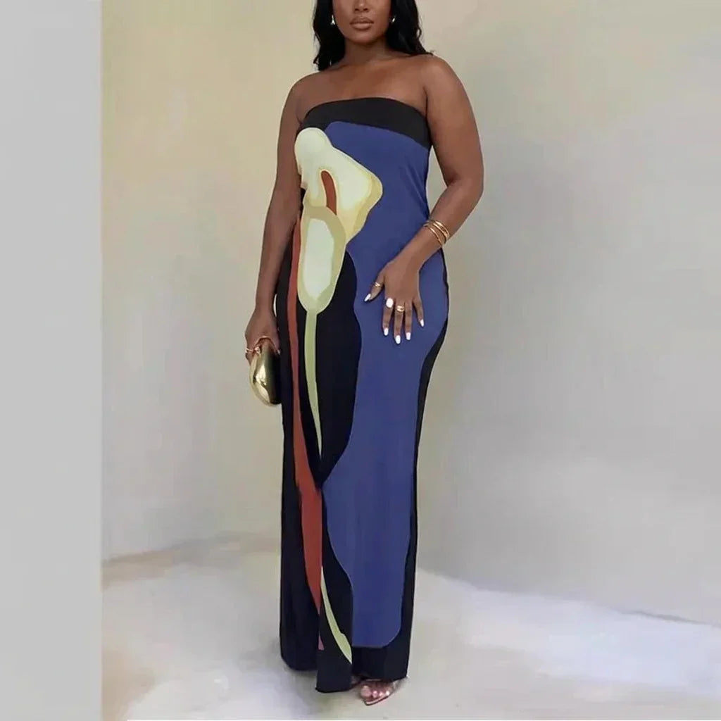 Zinnia - Abstract Strapless Maxi Dress