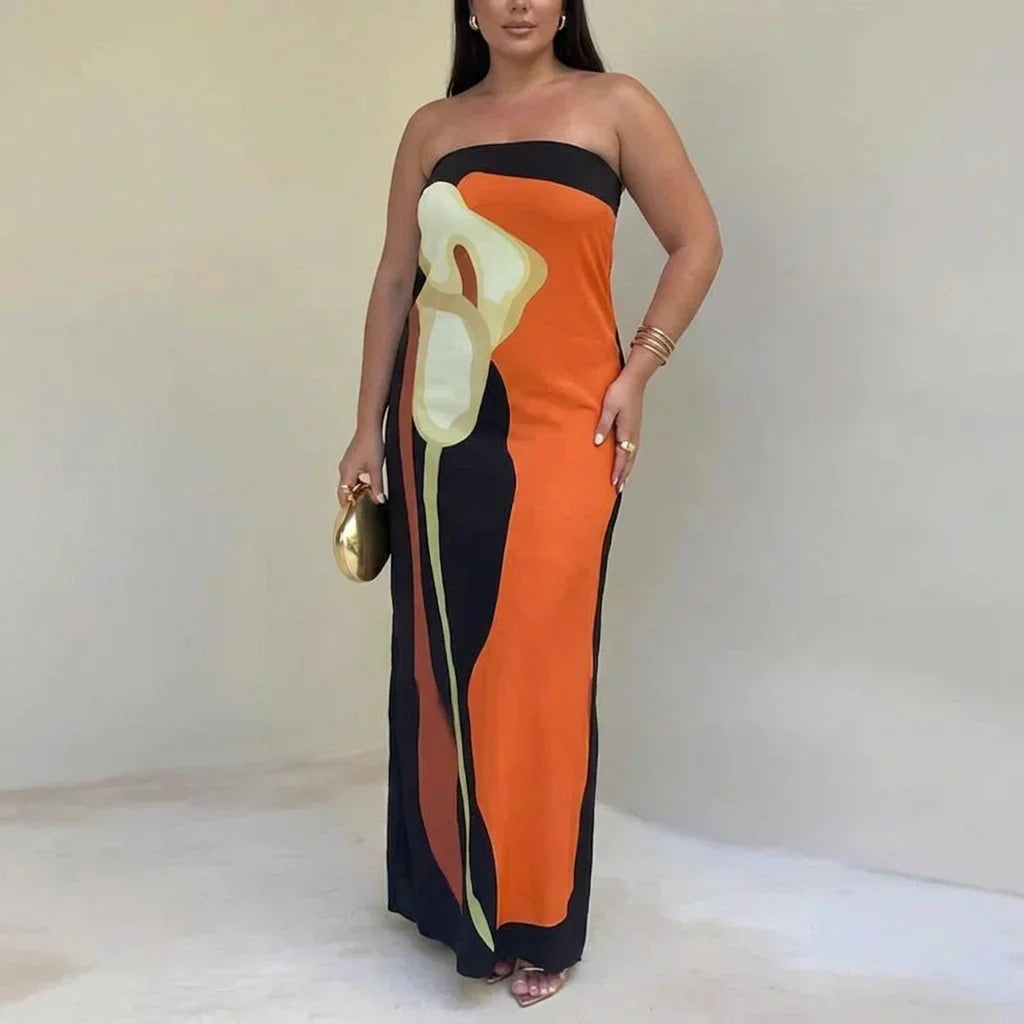Zinnia - Abstract Strapless Maxi Dress
