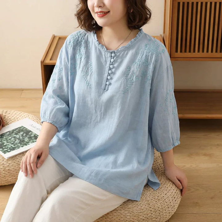 Amaya | Bloemen Blouse met Knopen