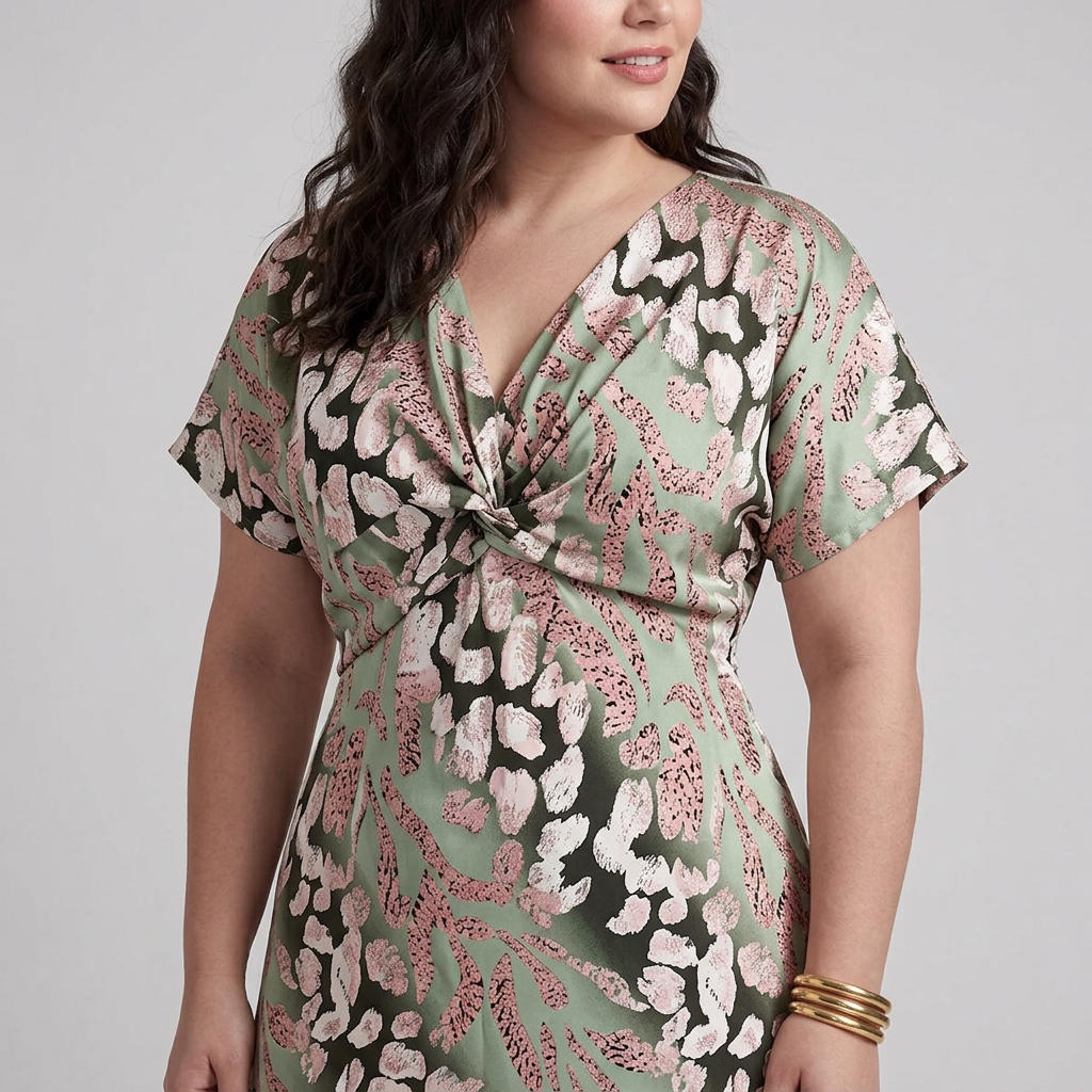 Stella &amp; Grace™ | Abstracte Print V-hals Twist Taille Midi Jurk