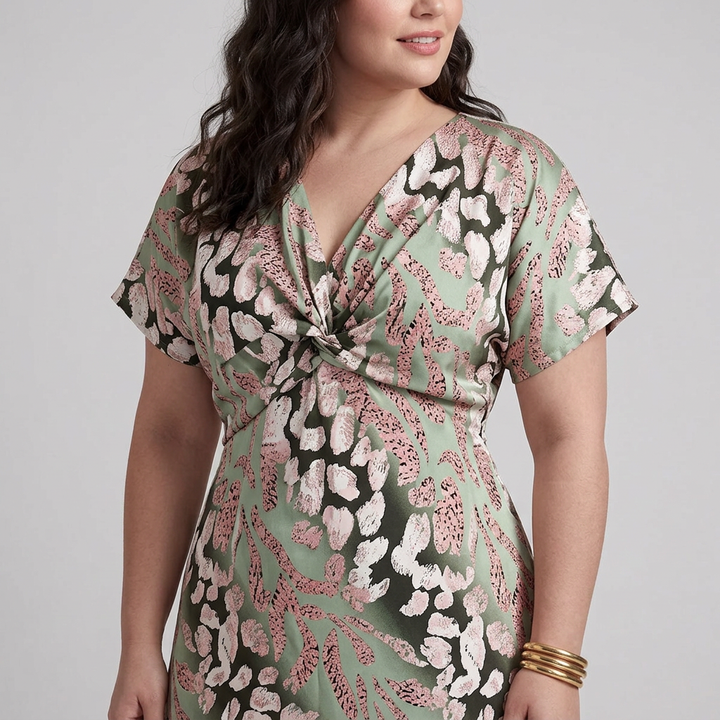 Stella &amp; Grace™ | Abstracte Print V-hals Twist Taille Midi Jurk