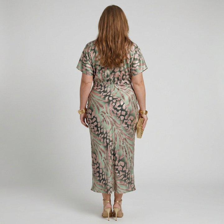 Stella &amp; Grace™ | Abstracte Print V-hals Twist Taille Midi Jurk