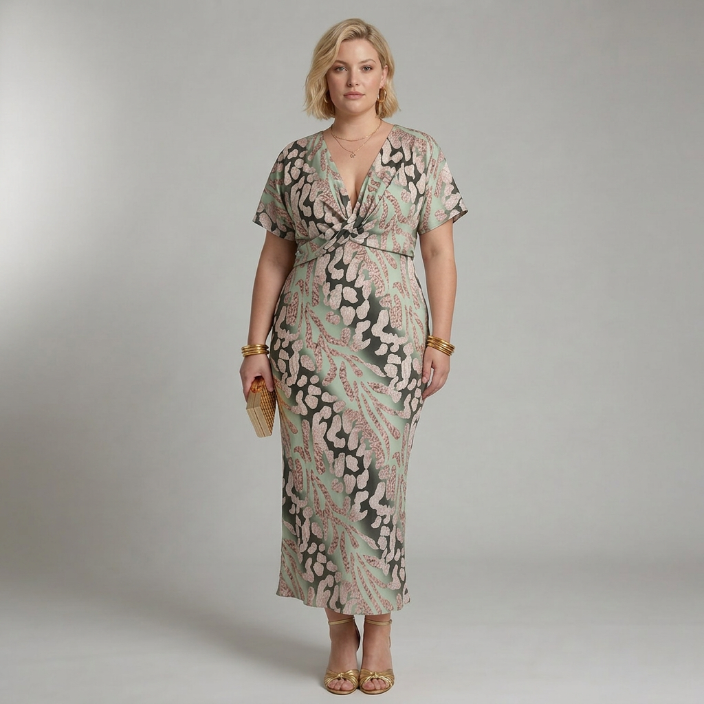 Stella &amp; Grace™ | Abstracte Print V-hals Twist Taille Midi Jurk