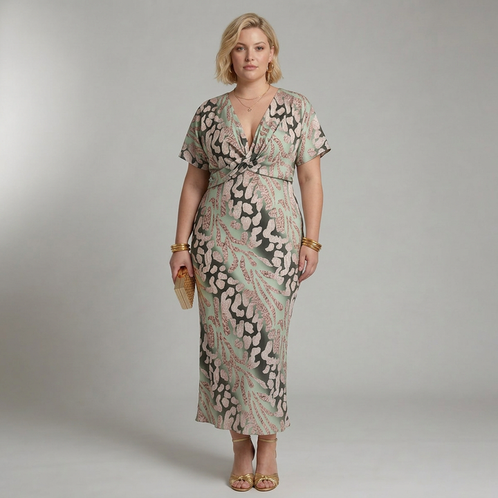 Stella &amp; Grace™ | Abstracte Print V-hals Twist Taille Midi Jurk