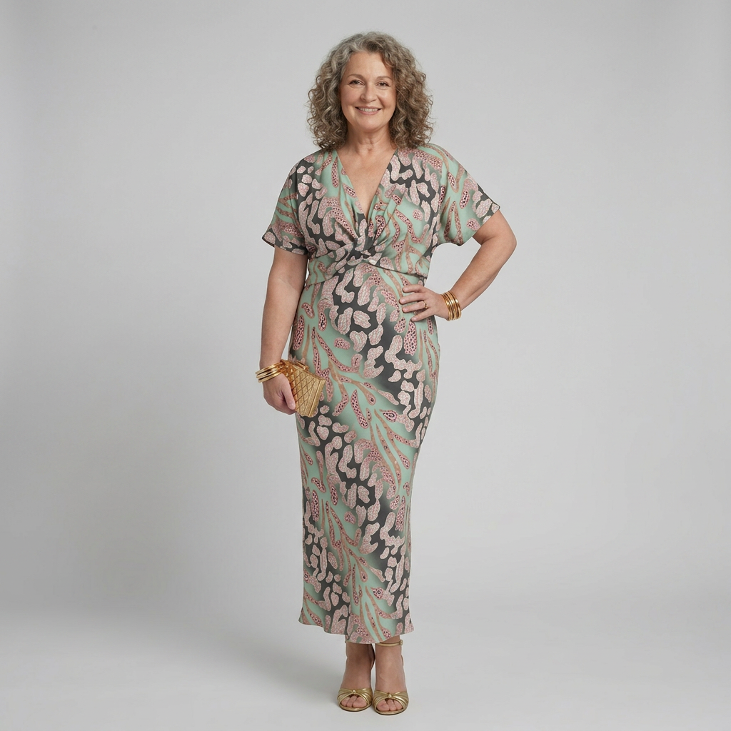 Stella &amp; Grace™ | Abstracte Print V-hals Twist Taille Midi Jurk