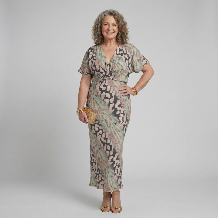 Stella &amp; Grace™ | Abstracte Print V-hals Twist Taille Midi Jurk
