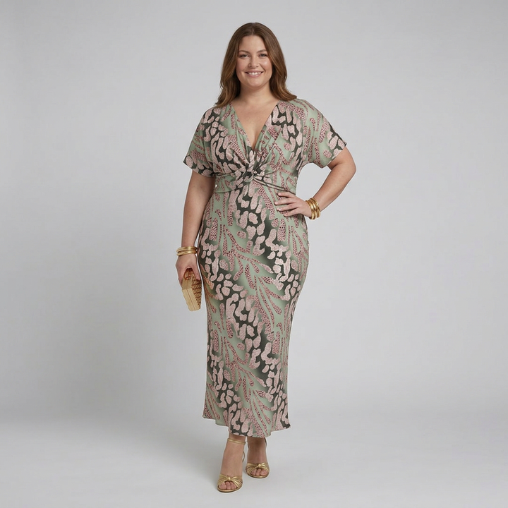 Stella &amp; Grace™ | Abstracte Print V-hals Twist Taille Midi Jurk