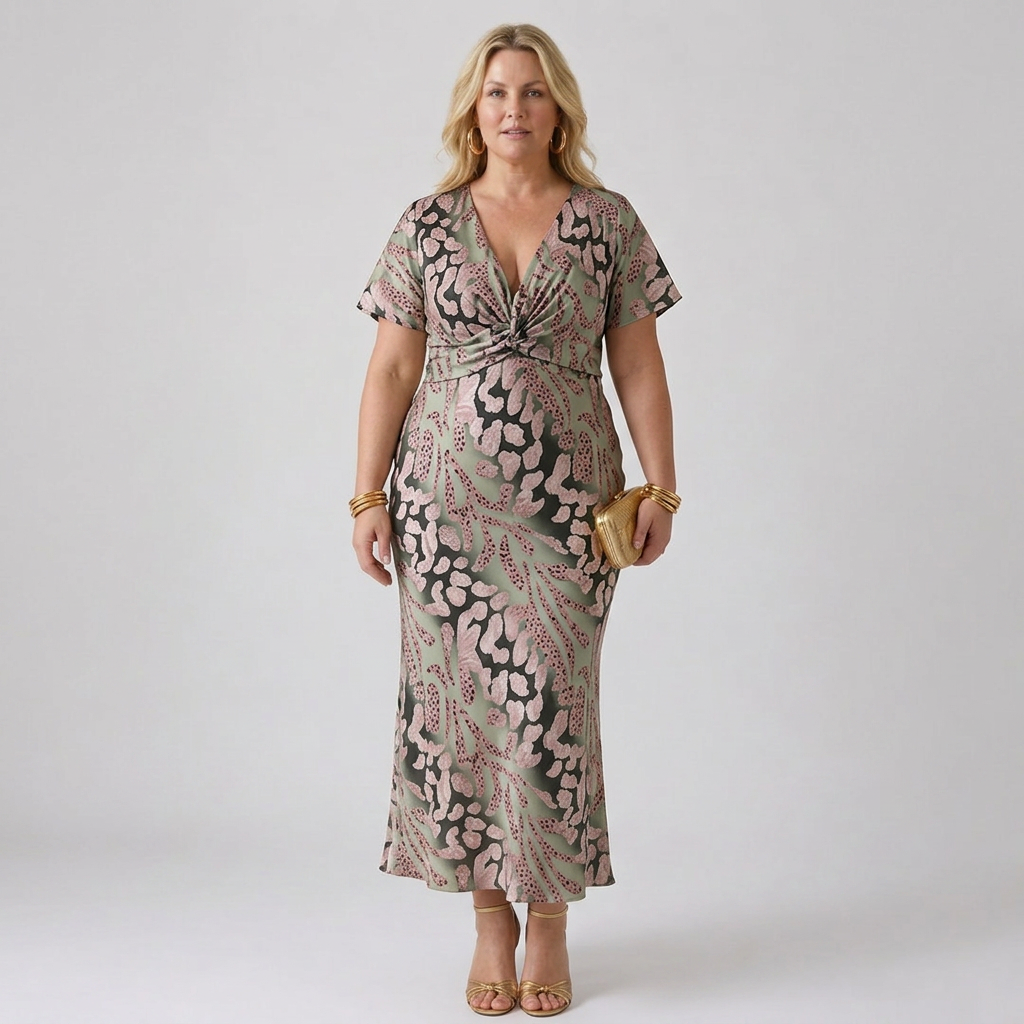 Stella &amp; Grace™ | Abstracte Print V-hals Twist Taille Midi Jurk