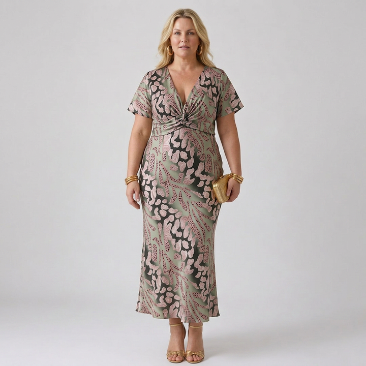 Stella &amp; Grace™ | Abstracte Print V-hals Twist Taille Midi Jurk