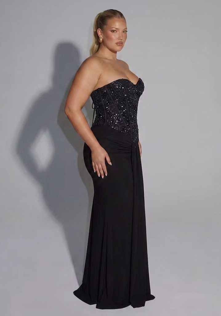 Strapless Versierd Korset Draped Vloerlange Gown