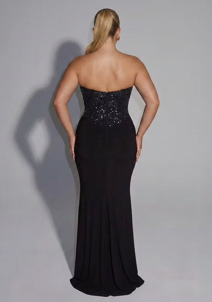 Strapless Versierd Korset Draped Vloerlange Gown