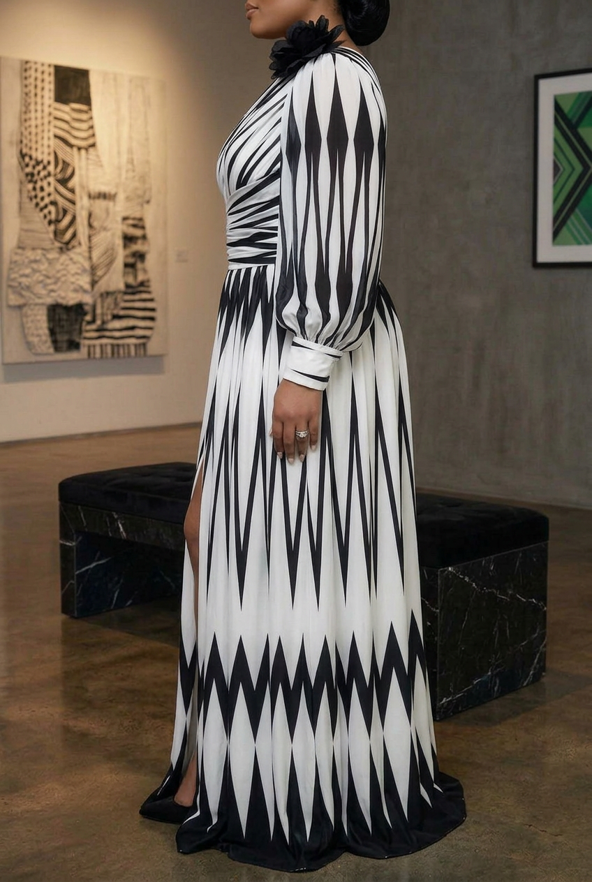 Tabitha - Elegante Gestreepte Maxi-jurk met Één Schouder