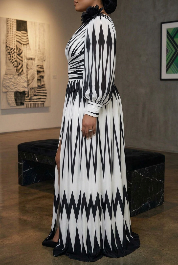 Tabitha - Elegante Gestreepte Maxi-jurk met Één Schouder