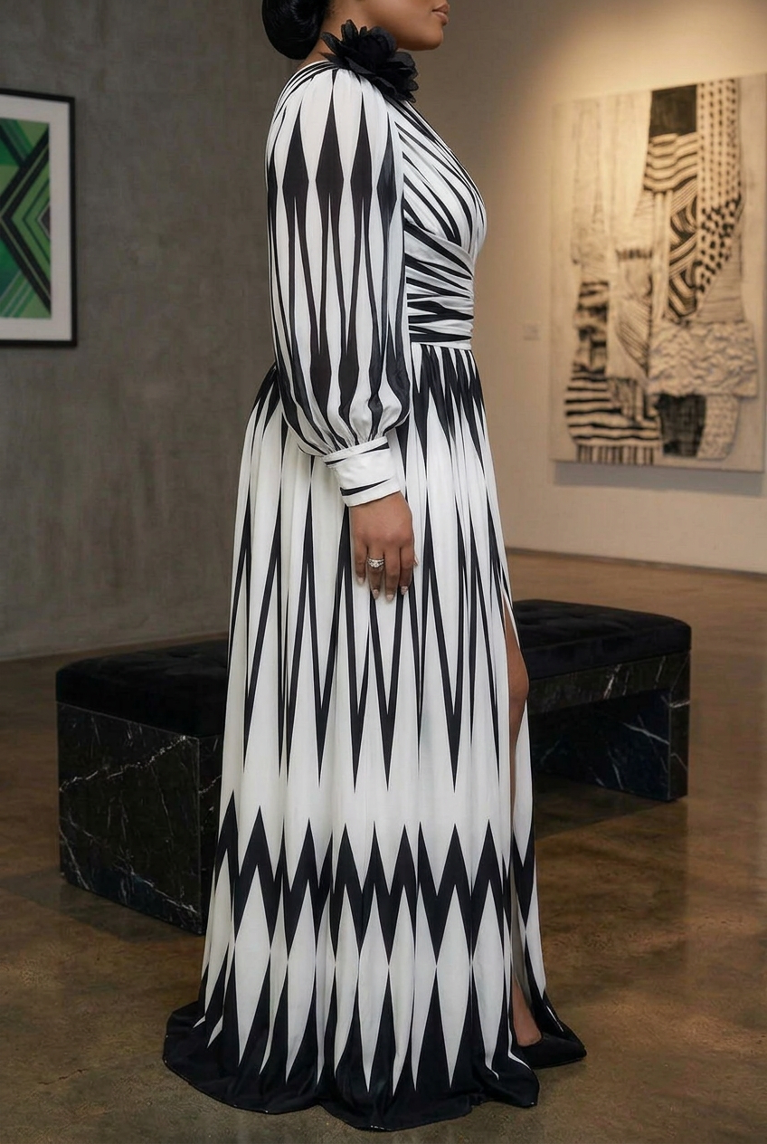 Tabitha - Elegante Gestreepte Maxi-jurk met Één Schouder