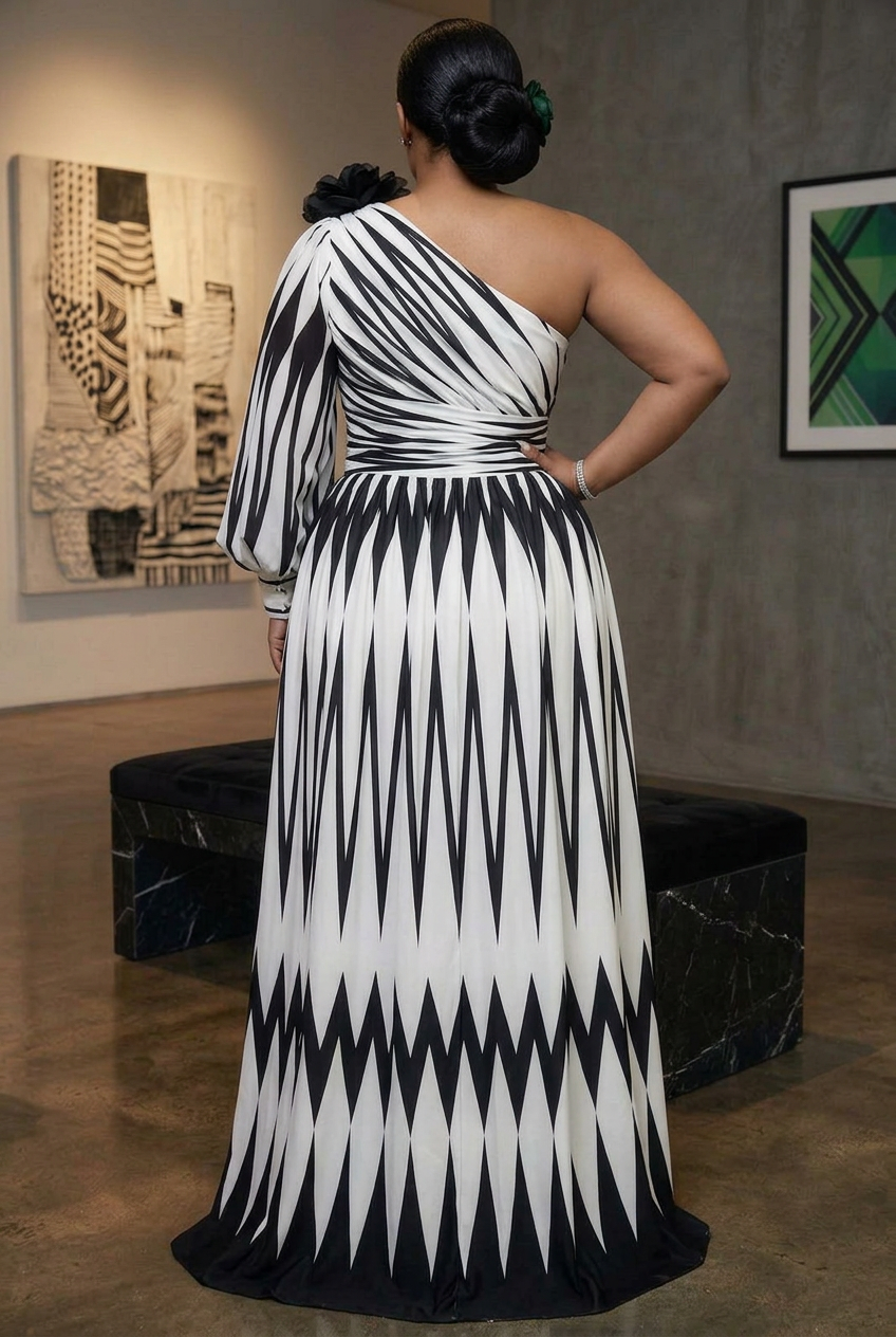 Tabitha - Elegante Gestreepte Maxi-jurk met Één Schouder