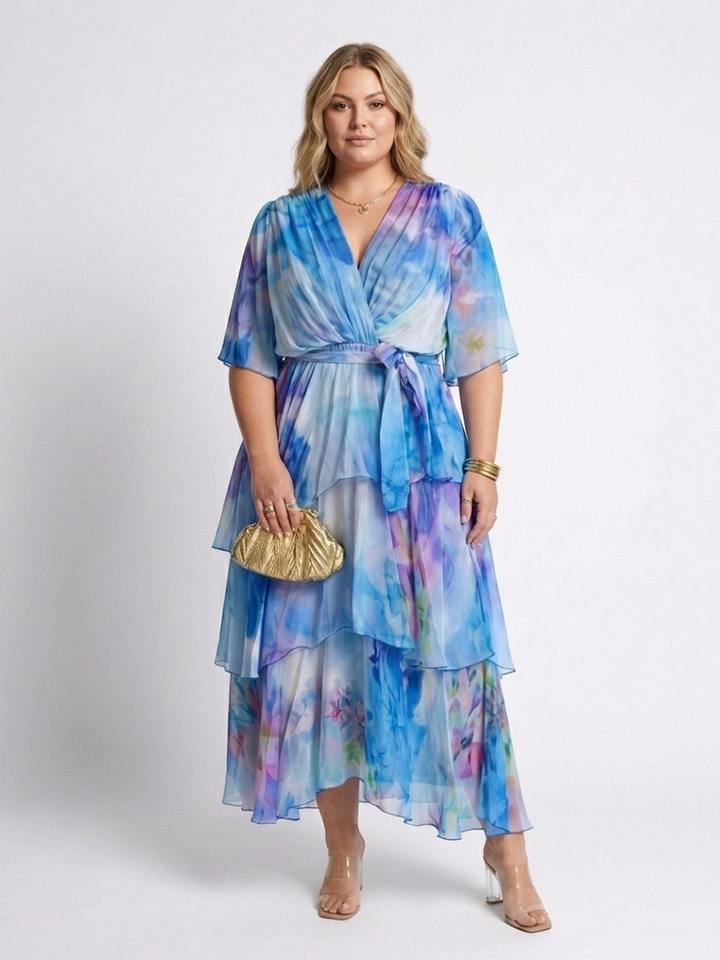 Maybelle | Doorzichtige Laag V-Hals Taille Strik Maxi Jurk
