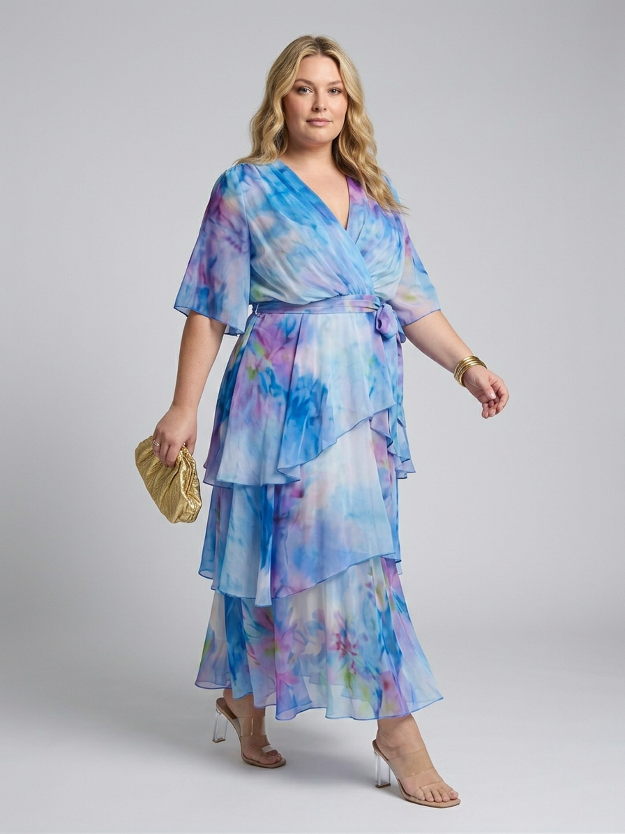 Maybelle | Doorzichtige Laag V-Hals Taille Strik Maxi Jurk