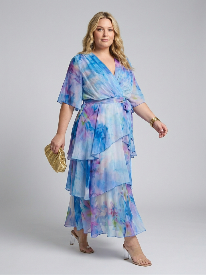 Maybelle | Doorzichtige Laag V-Hals Taille Strik Maxi Jurk