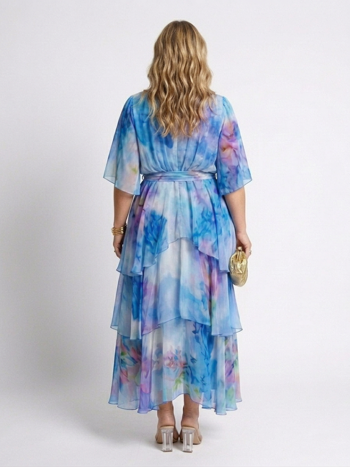 Maybelle | Doorzichtige Laag V-Hals Taille Strik Maxi Jurk