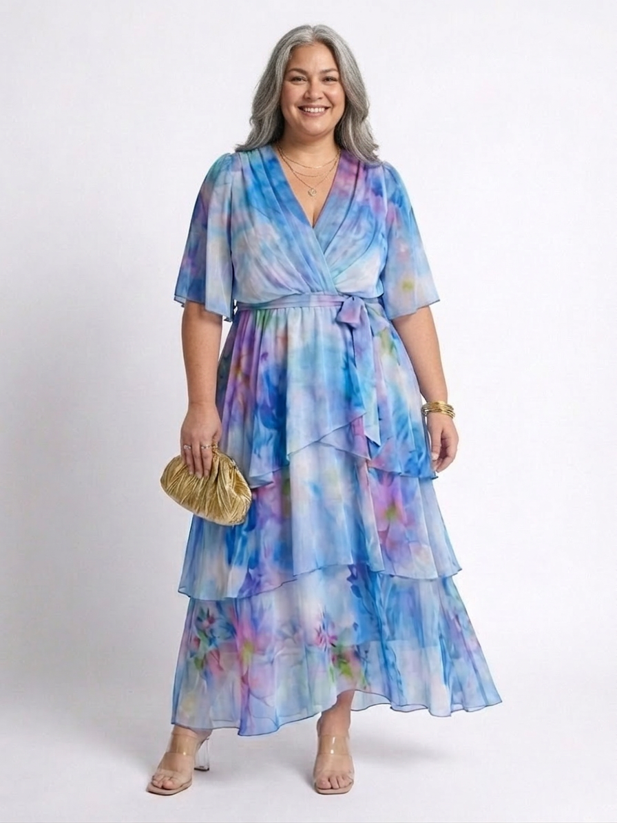 Maybelle | Doorzichtige Laag V-Hals Taille Strik Maxi Jurk