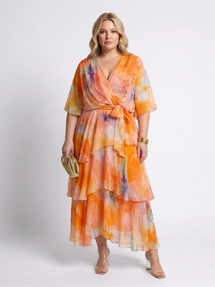 Maybelle | Doorzichtige Laag V-Hals Taille Strik Maxi Jurk