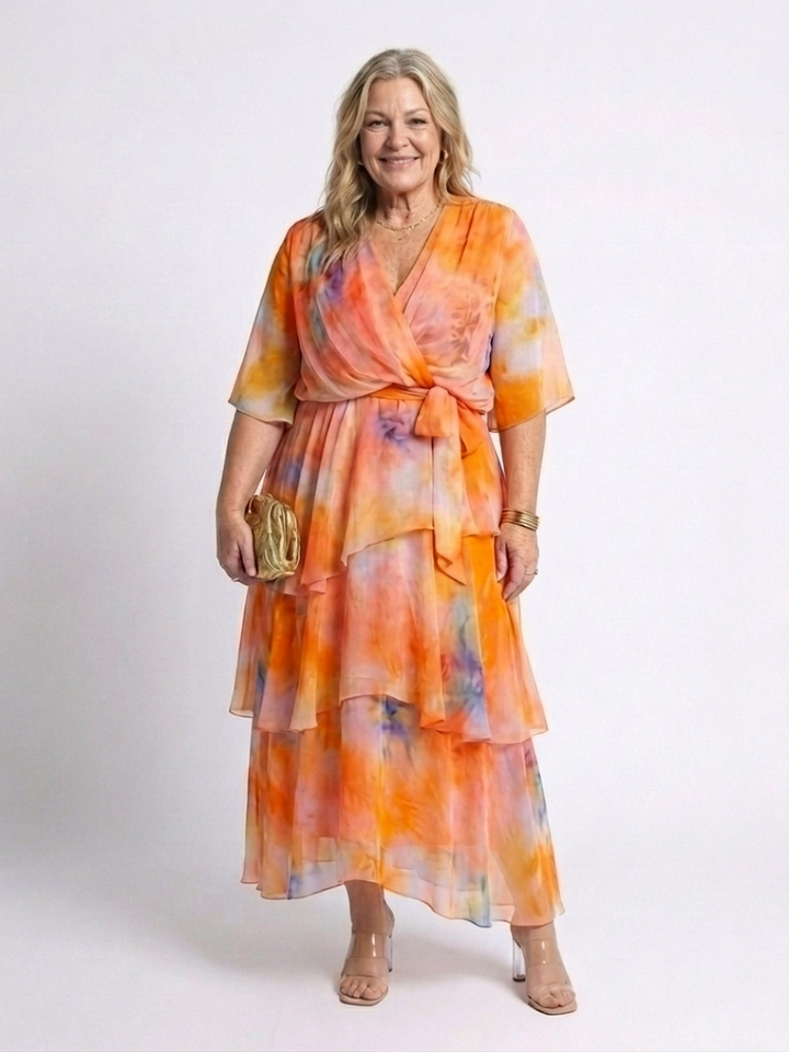 Maybelle | Doorzichtige Laag V-Hals Taille Strik Maxi Jurk