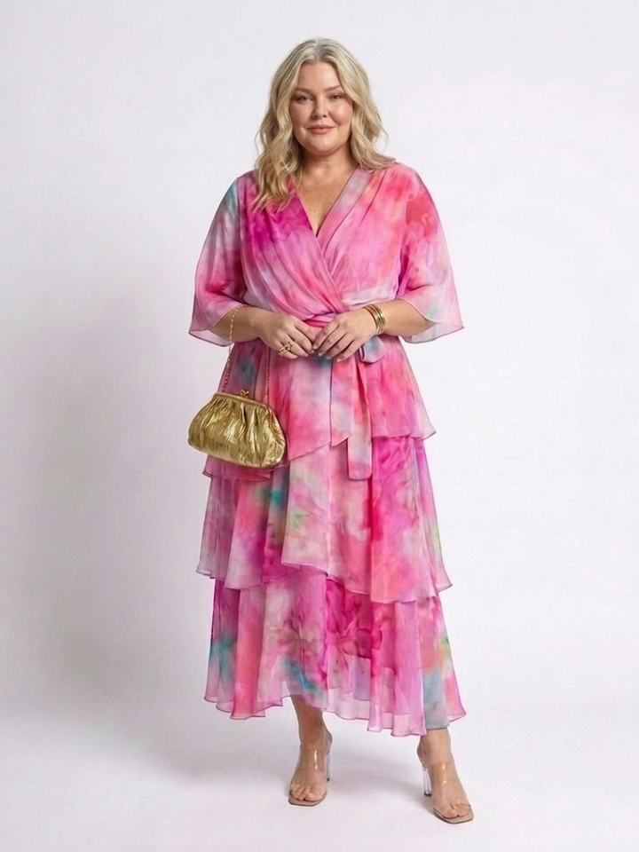 Maybelle | Doorzichtige Laag V-Hals Taille Strik Maxi Jurk
