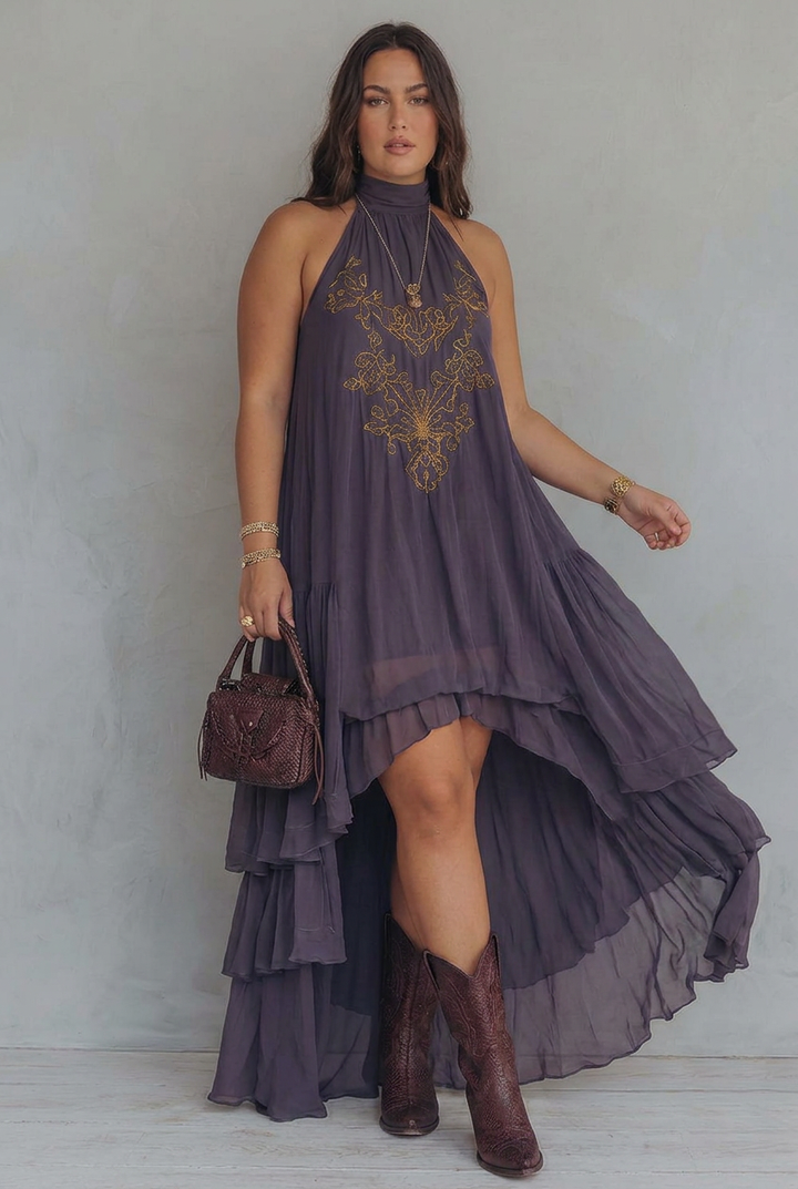 Ula | Geborduurde Maxi Jurk