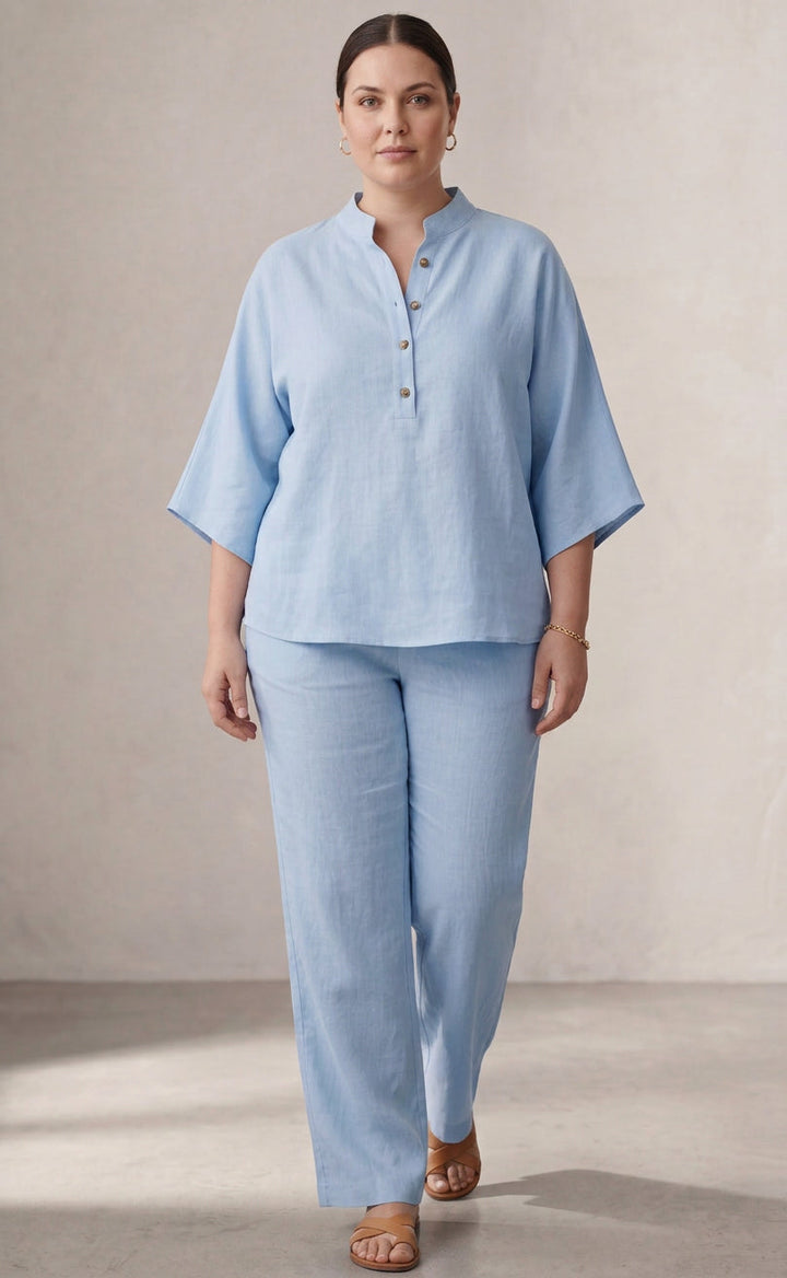Wanda | Co-ord Set Twee-delige Linnen-Effect Met Batwing Mouwen &amp; Vloeiende Broek