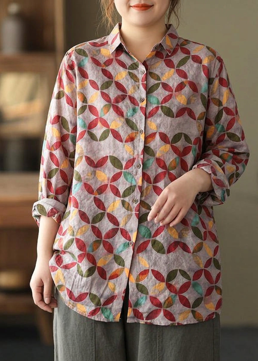 Liora - Lente Tuniek Patroon Fotografie Rode Print Blouse