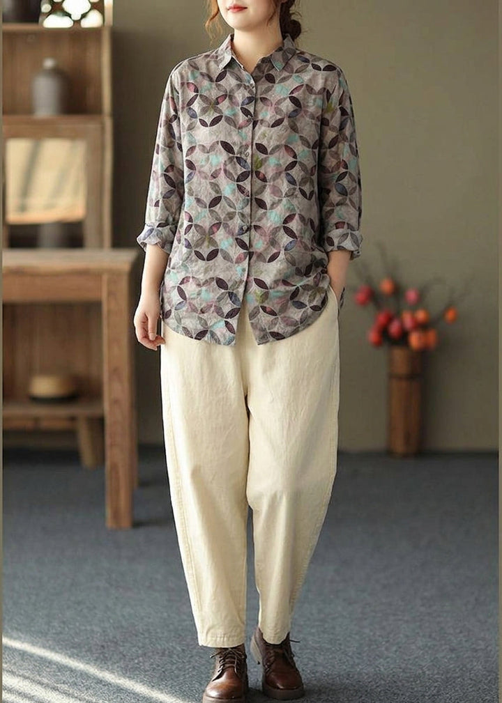 Liora - Lente Tuniek Patroon Fotografie Rode Print Blouse