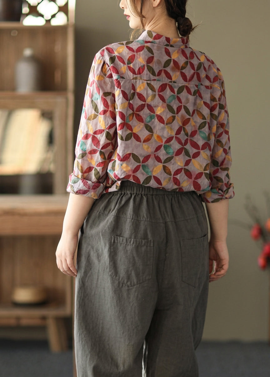 Liora - Lente Tuniek Patroon Fotografie Rode Print Blouse