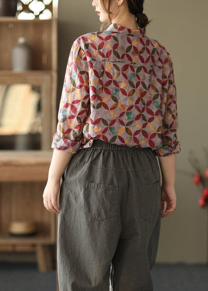 Liora - Lente Tuniek Patroon Fotografie Rode Print Blouse